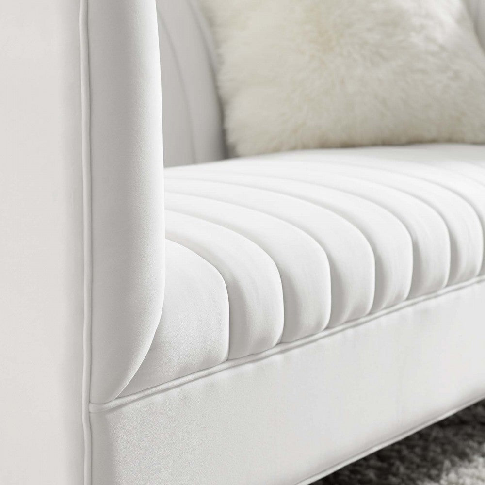 Shift Channel Tufted Performance Velvet Loveseat, White