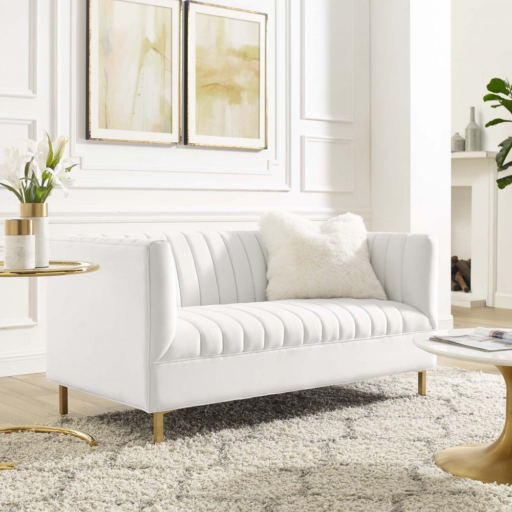 Shift Channel Tufted Performance Velvet Loveseat, White