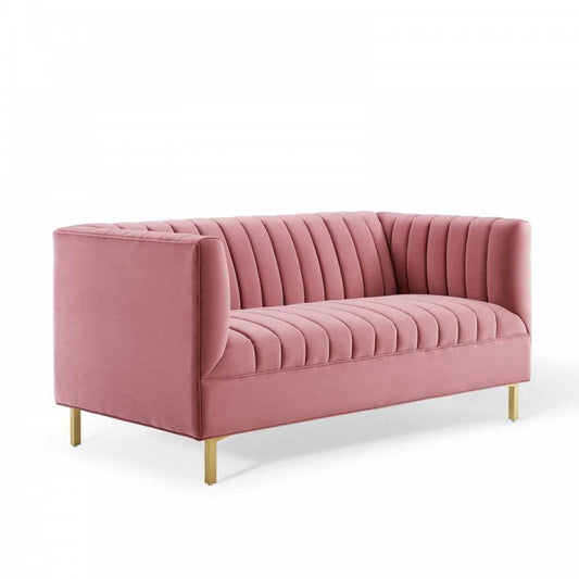 Shift Channel Tufted Performance Velvet Loveseat, Dusty Rose