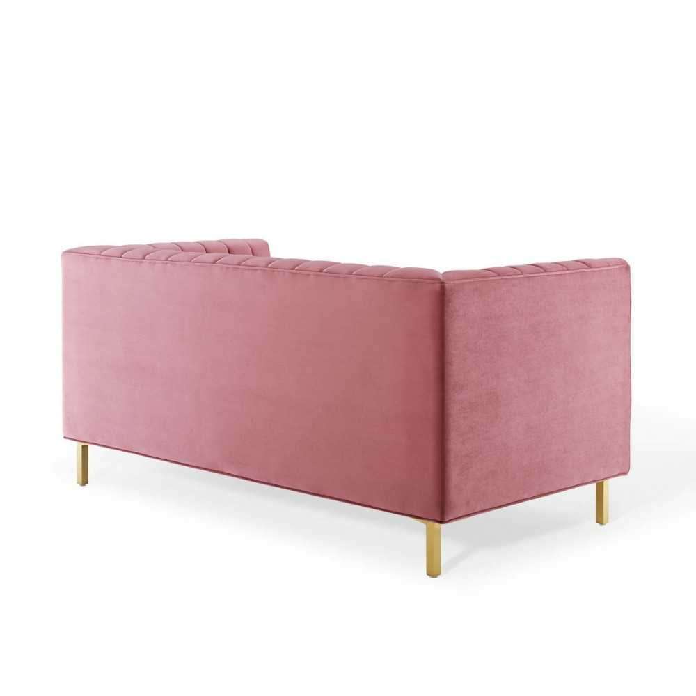 Shift Channel Tufted Performance Velvet Loveseat, Dusty Rose