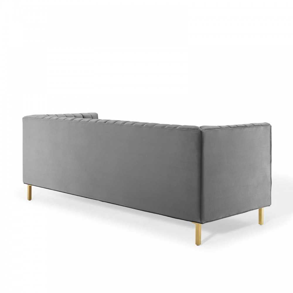 Shift Channel Tufted Performance Velvet Sofa, Gray