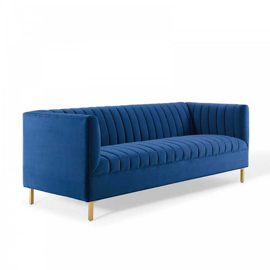 Shift Channel Tufted Performance Velvet Sofa, Navy