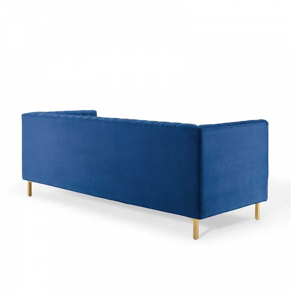 Shift Channel Tufted Performance Velvet Sofa, Navy
