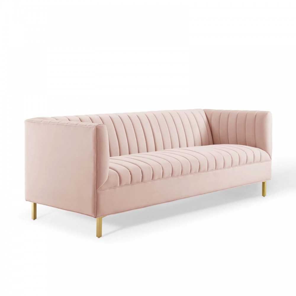 Shift Channel Tufted Performance Velvet Sofa, Pink