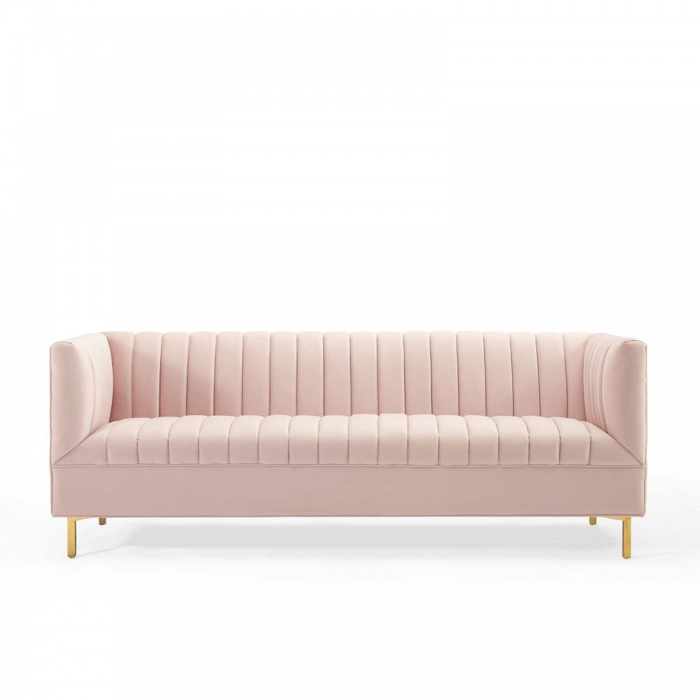 Shift Channel Tufted Performance Velvet Sofa, Pink