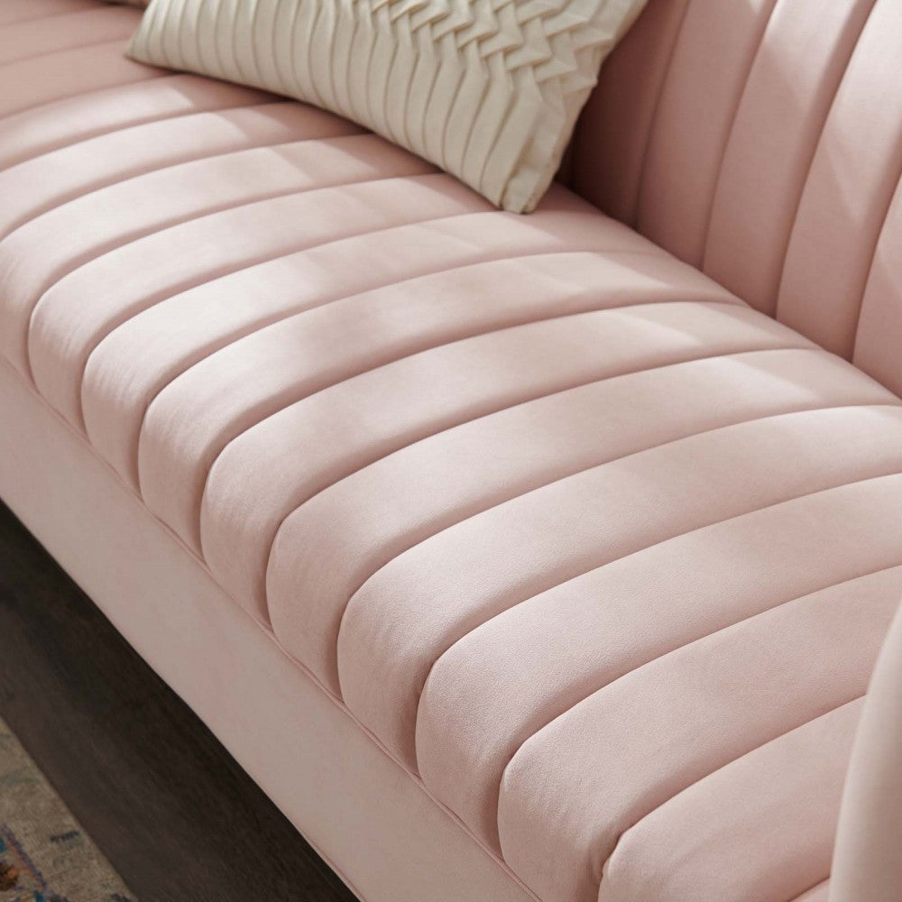 Shift Channel Tufted Performance Velvet Sofa, Pink