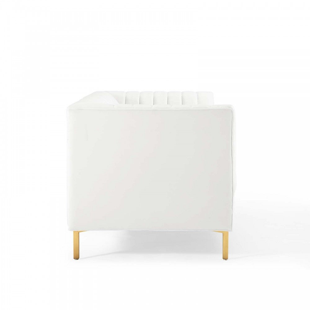 Shift Channel Tufted Performance Velvet Sofa, White