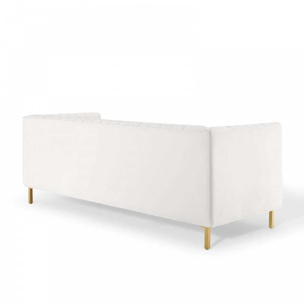 Shift Channel Tufted Performance Velvet Sofa, White