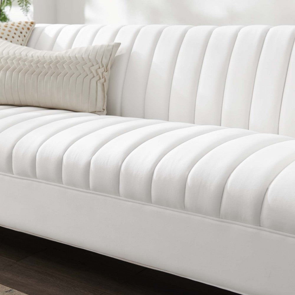 Shift Channel Tufted Performance Velvet Sofa, White