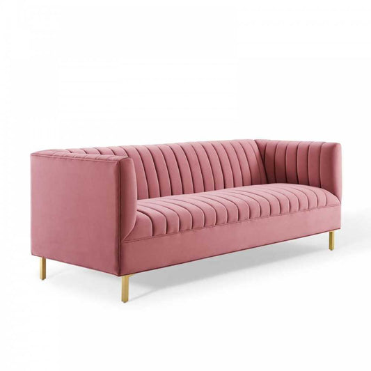 Shift Channel Tufted Performance Velvet Sofa, Dusty Rose