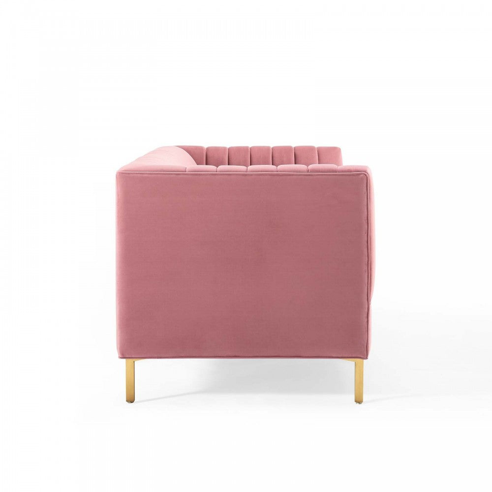 Shift Channel Tufted Performance Velvet Sofa, Dusty Rose