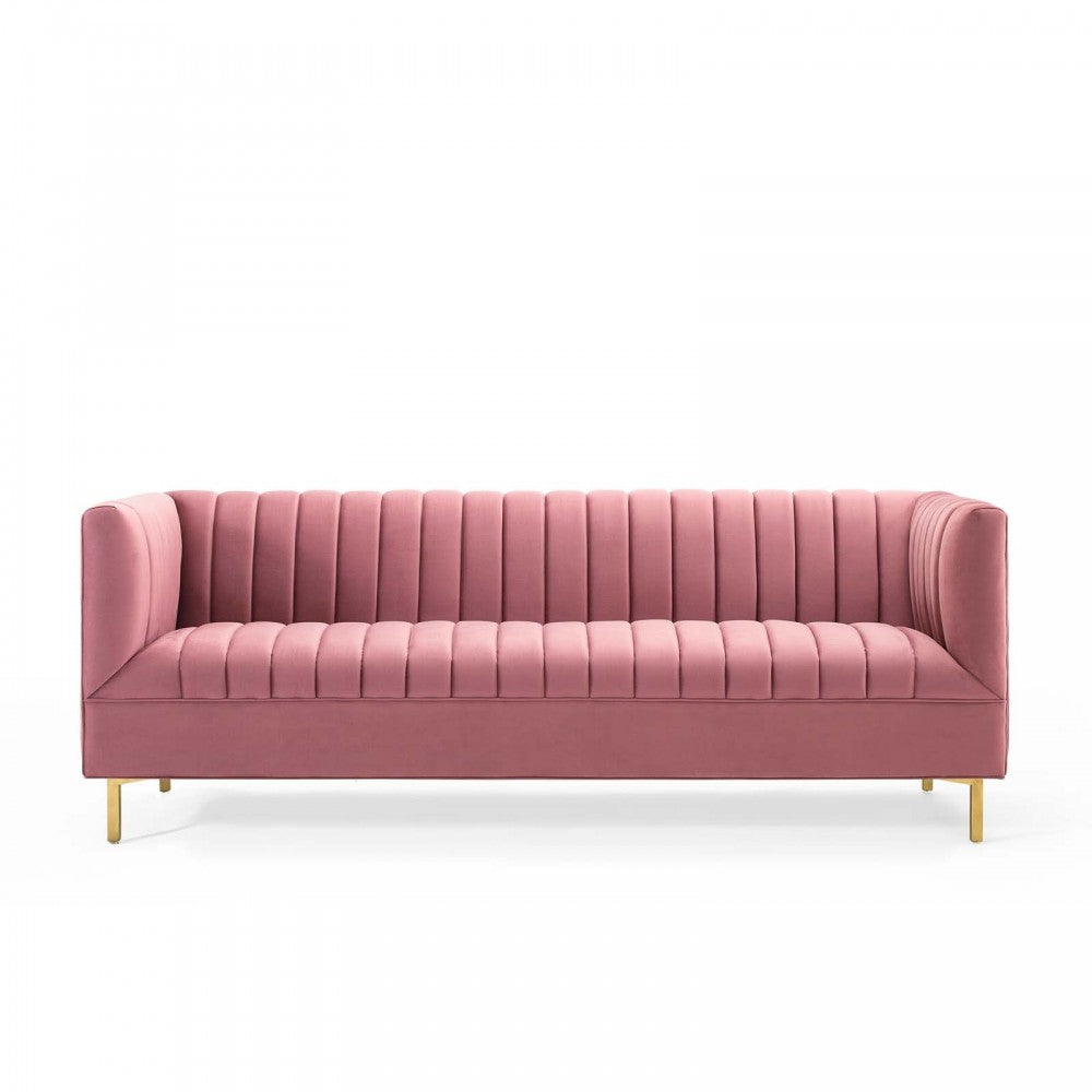 Shift Channel Tufted Performance Velvet Sofa, Dusty Rose