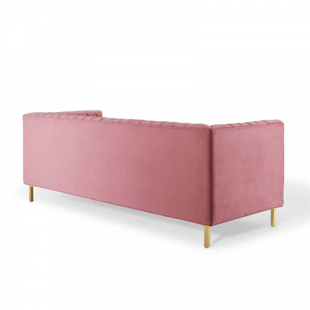 Shift Channel Tufted Performance Velvet Sofa, Dusty Rose