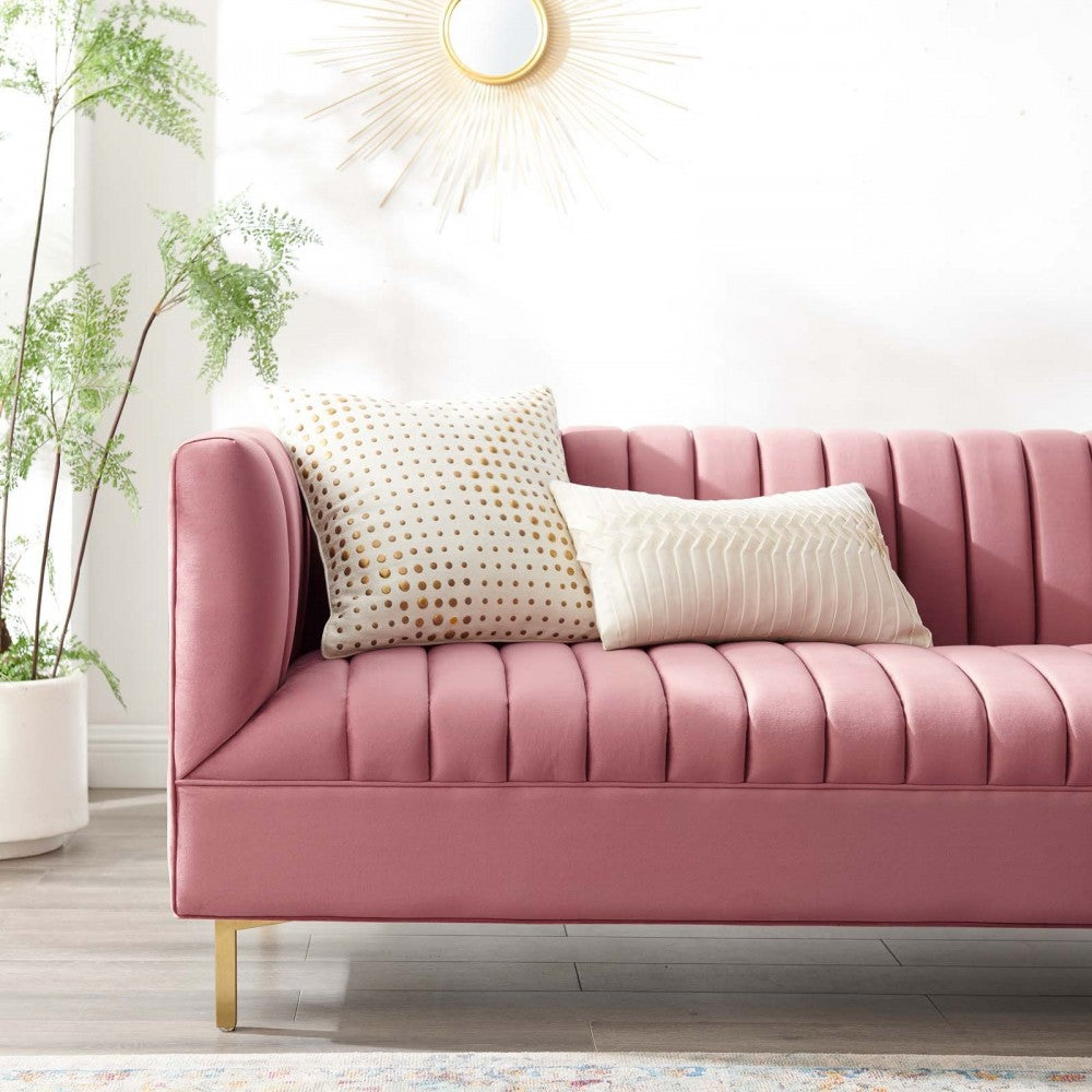 Shift Channel Tufted Performance Velvet Sofa, Dusty Rose
