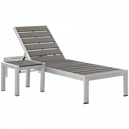 Shore 2 Piece Outdoor Patio Aluminum Set, Silver Gray, EEI-2465-SLV-GRY-SET