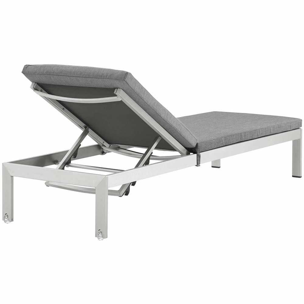Shore 3 Piece Outdoor Patio Aluminum Chaise with Cushions, Silver Gray