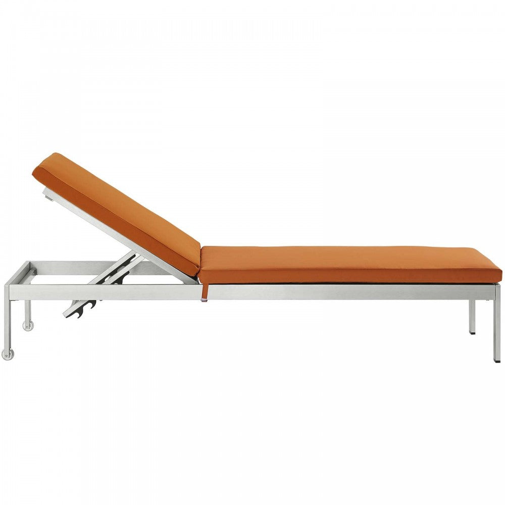 Shore 3 Piece Outdoor Patio Aluminum Chaise with Cushions, Silver Orange