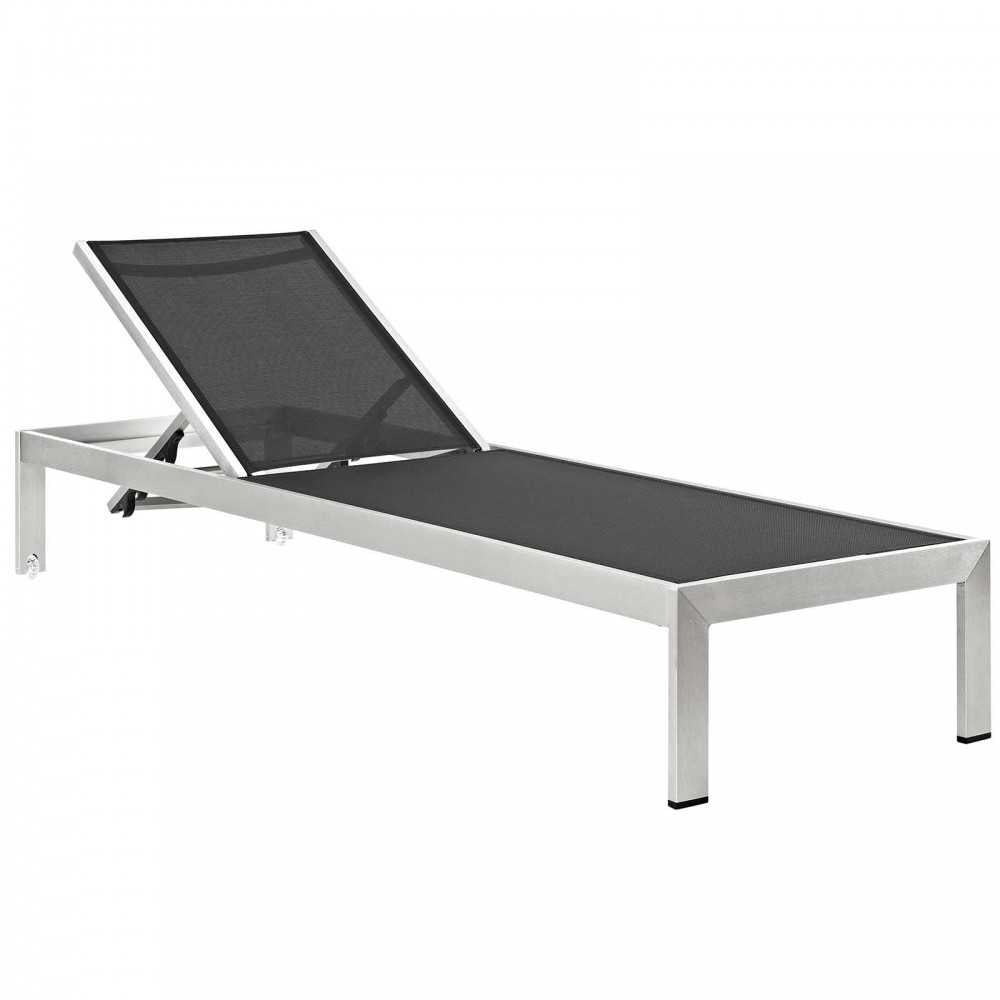 Shore 3 Piece Outdoor Patio Aluminum Chaise with Cushions, Silver Orange