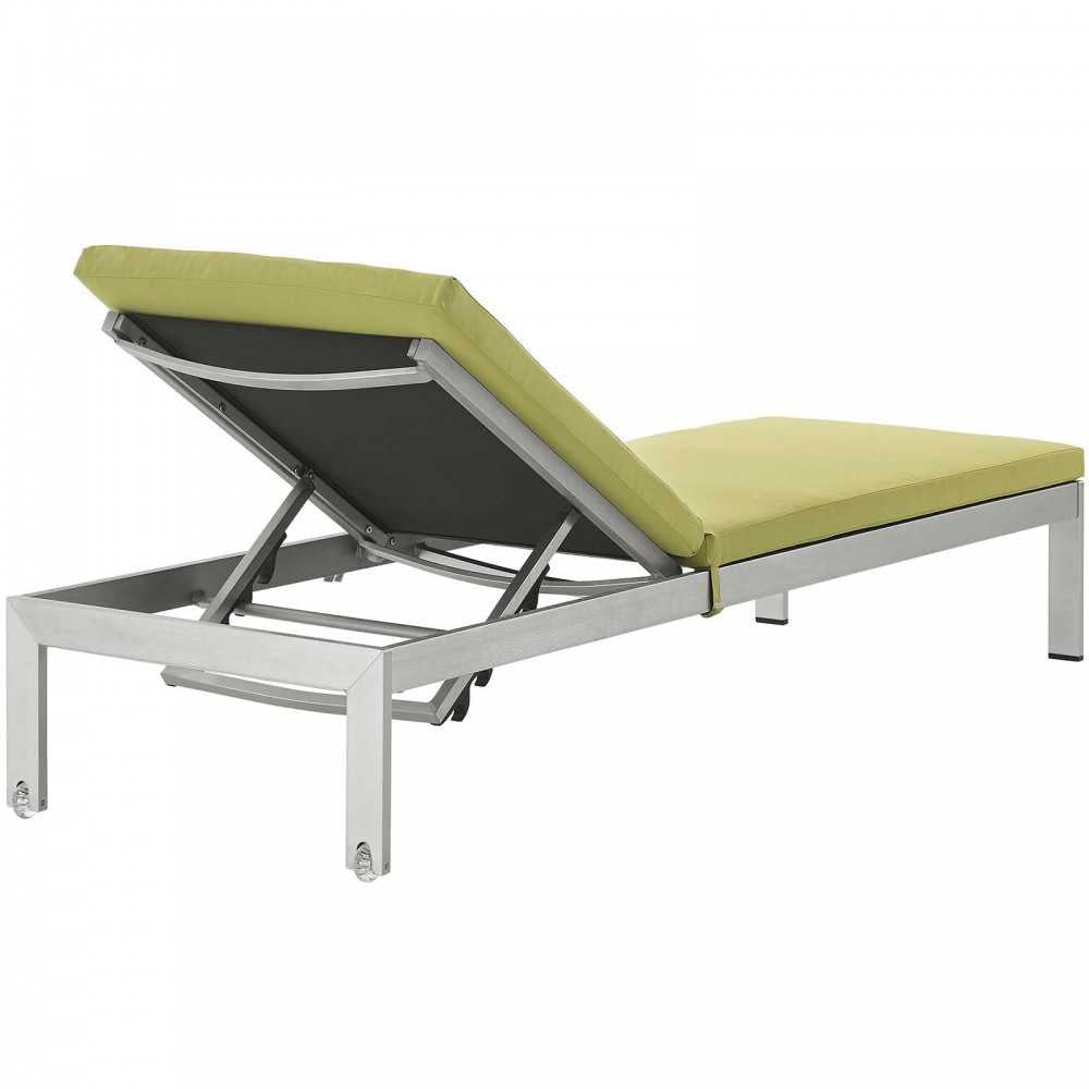 Shore 3 Piece Outdoor Patio Aluminum Chaise with Cushions, Silver Peridot