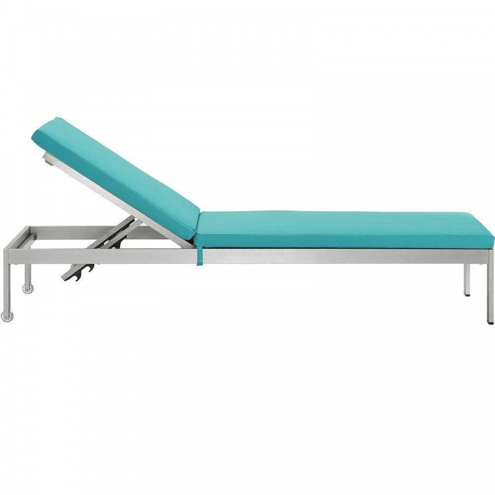 Shore 3 Piece Outdoor Patio Aluminum Chaise with Cushions, Silver Turquoise