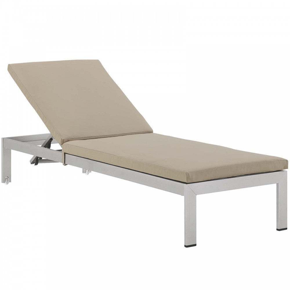 Shore 3 Piece Outdoor Patio Aluminum Chaise with Cushions, Silver Beige