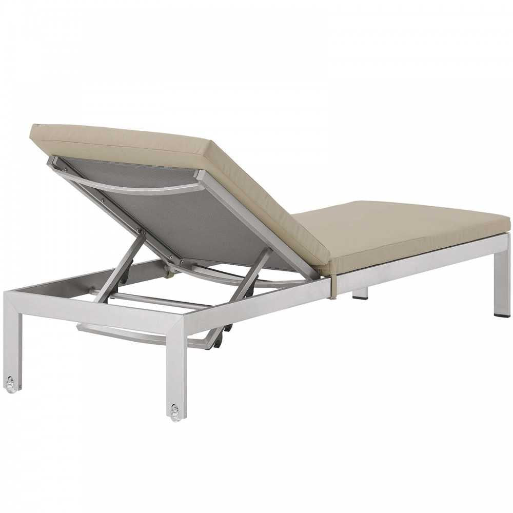 Shore 3 Piece Outdoor Patio Aluminum Chaise with Cushions, Silver Beige