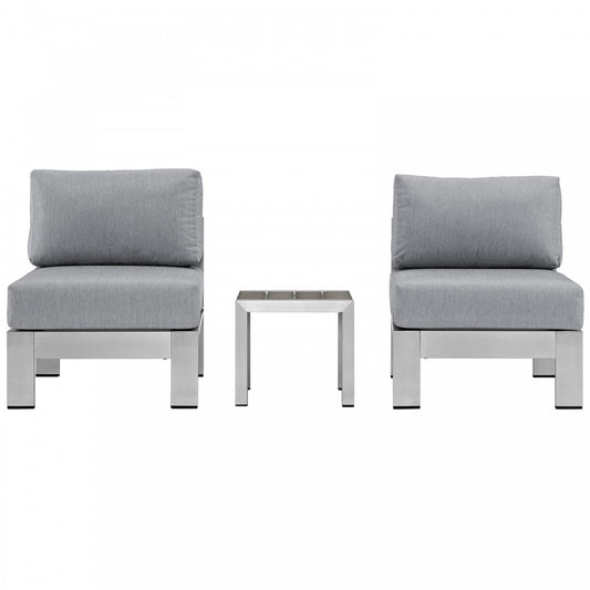 Shore 3 Piece Outdoor Patio Aluminum Sectional Sofa Set, Silver Gray