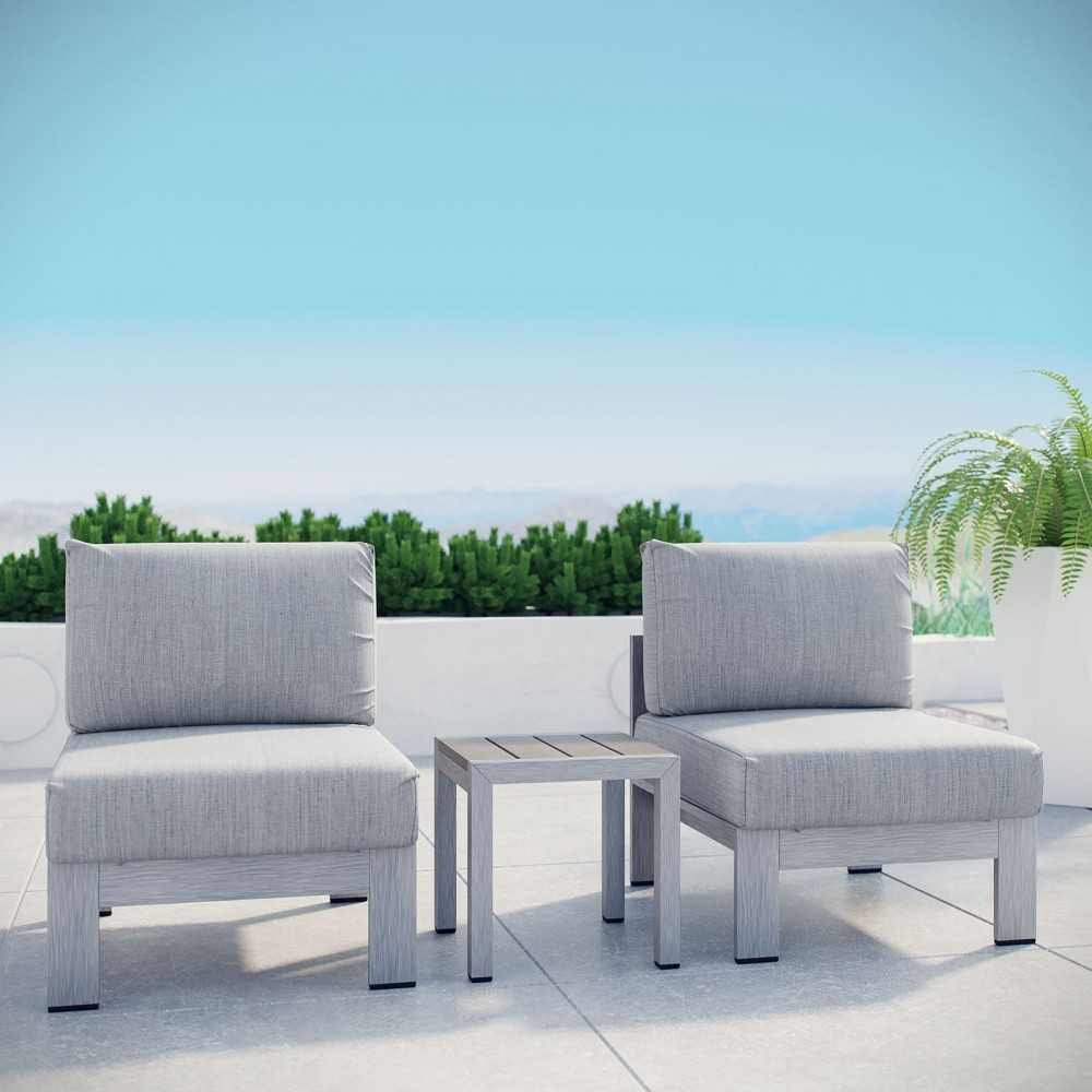Shore 3 Piece Outdoor Patio Aluminum Sectional Sofa Set, Silver Gray