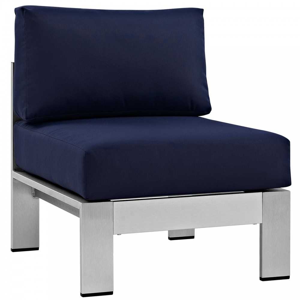 Shore 3 Piece Outdoor Patio Aluminum Sectional Sofa Set, Silver Navy