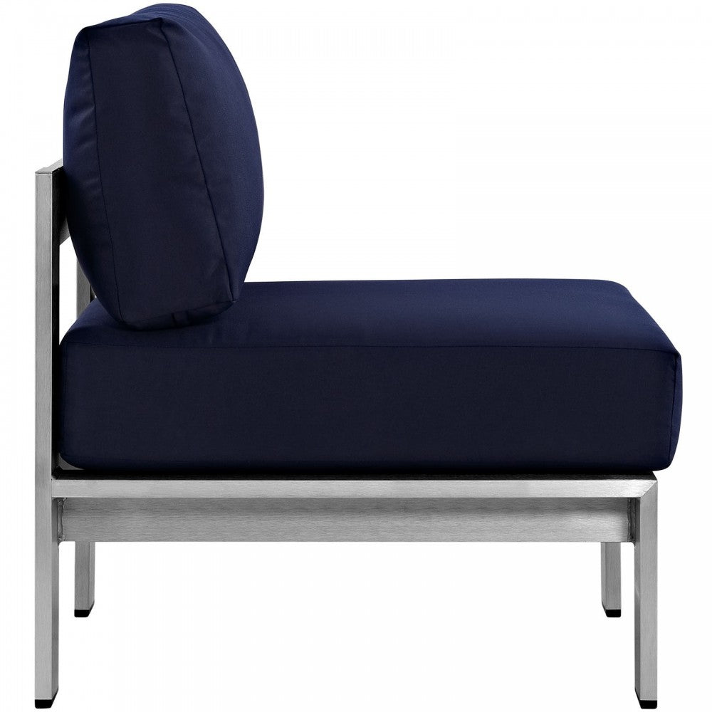 Shore 3 Piece Outdoor Patio Aluminum Sectional Sofa Set, Silver Navy