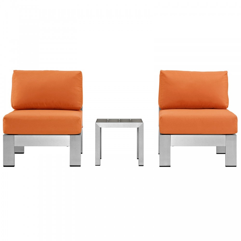 Shore 3 Piece Outdoor Patio Aluminum Sectional Sofa Set, Silver Orange