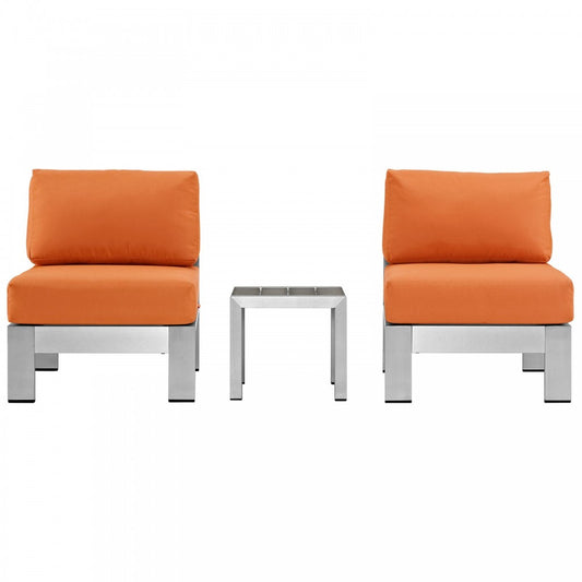 Shore 3 Piece Outdoor Patio Aluminum Sectional Sofa Set, Silver Orange