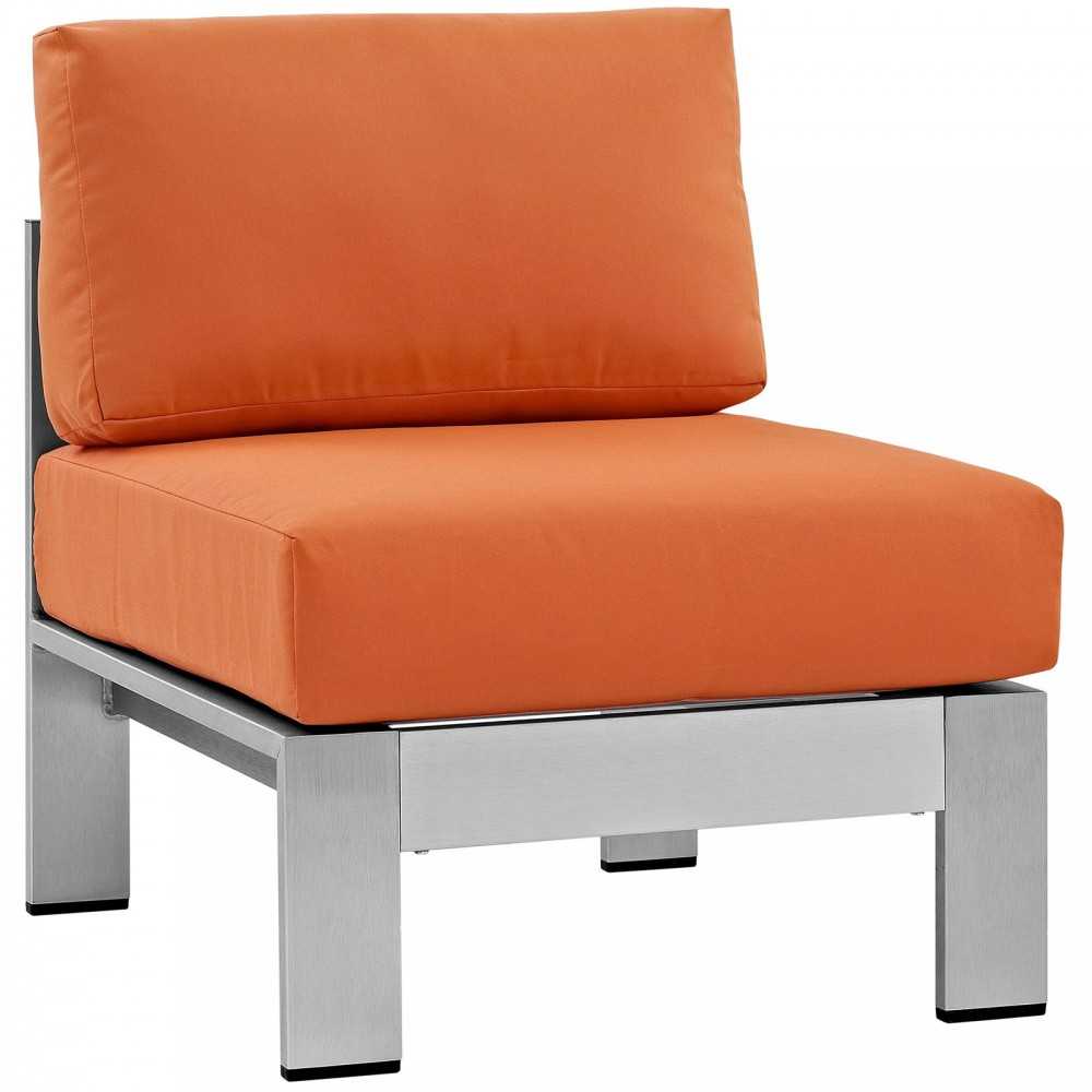 Shore 3 Piece Outdoor Patio Aluminum Sectional Sofa Set, Silver Orange