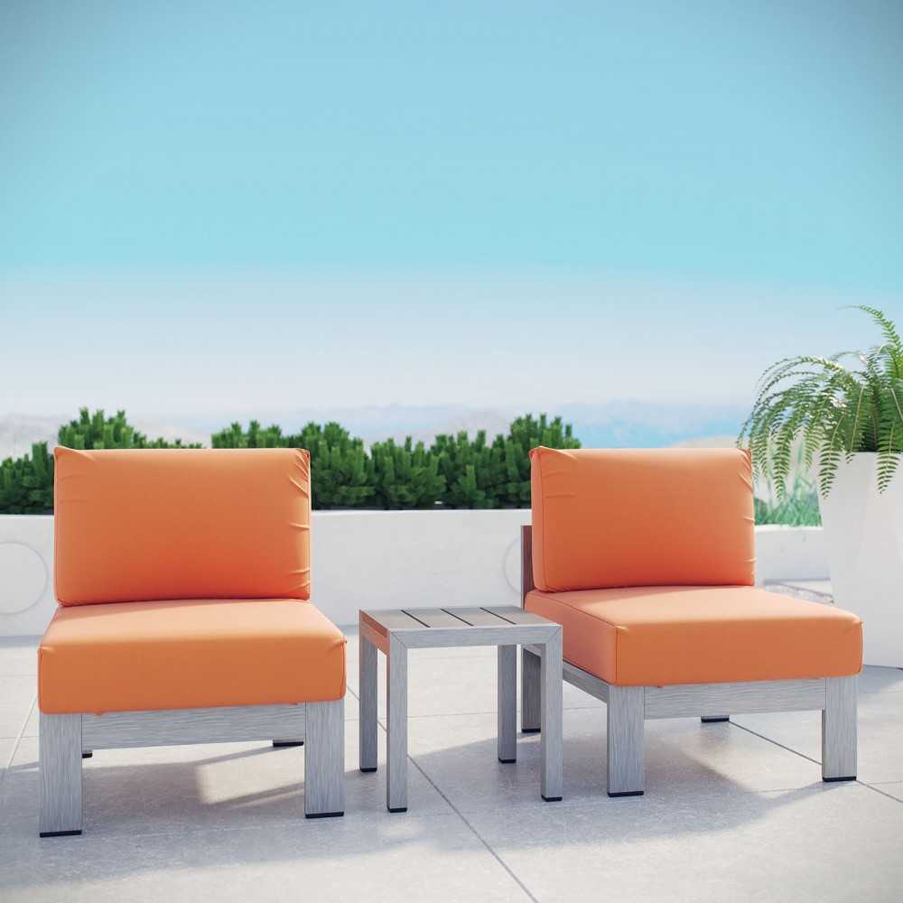 Shore 3 Piece Outdoor Patio Aluminum Sectional Sofa Set, Silver Orange
