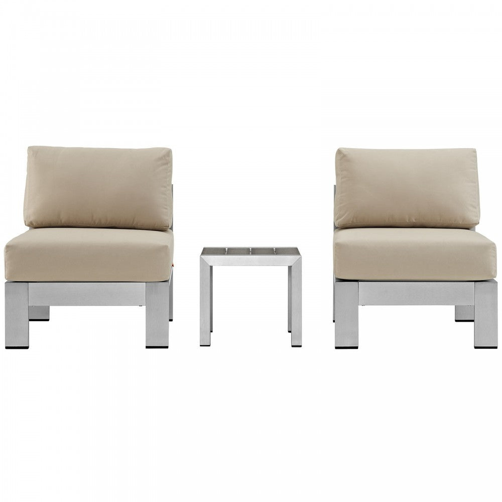 Shore 3 Piece Outdoor Patio Aluminum Sectional Sofa Set, Silver Beige