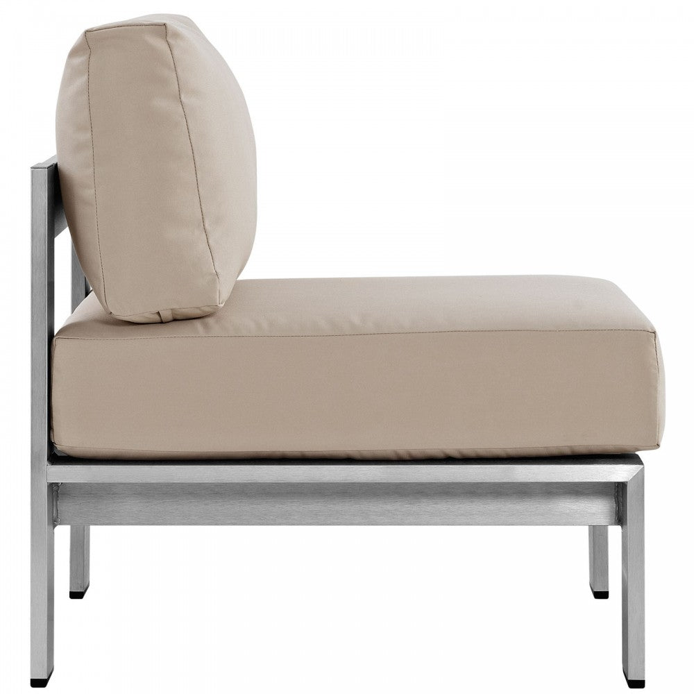 Shore 3 Piece Outdoor Patio Aluminum Sectional Sofa Set, Silver Beige