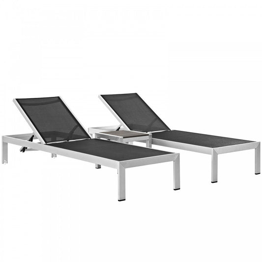 Shore 3 Piece Outdoor Patio Aluminum Set, Silver Black