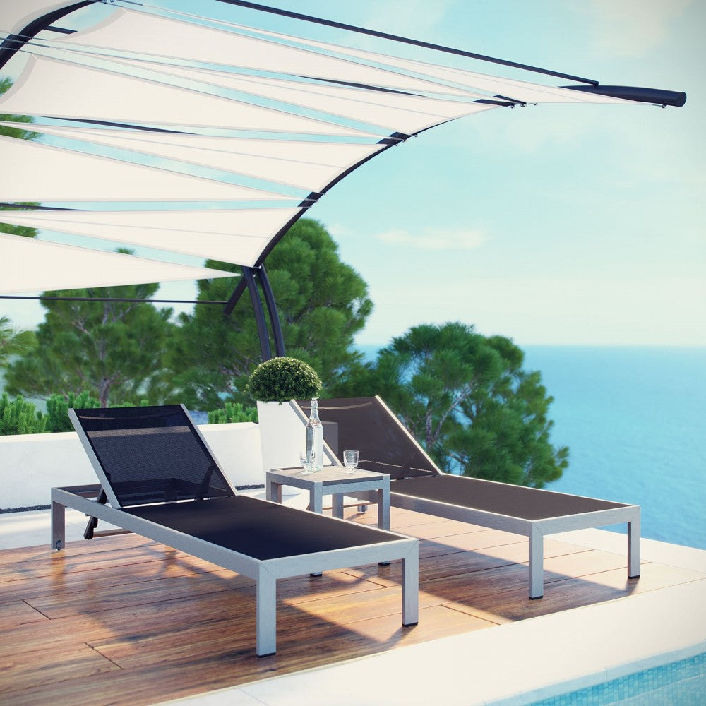 Shore 3 Piece Outdoor Patio Aluminum Set, Silver Black