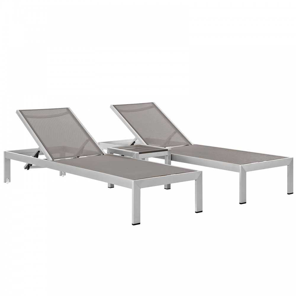 Shore 3 Piece Outdoor Patio Aluminum Set, Silver Gray, EEI-2471-SLV-GRY-SET