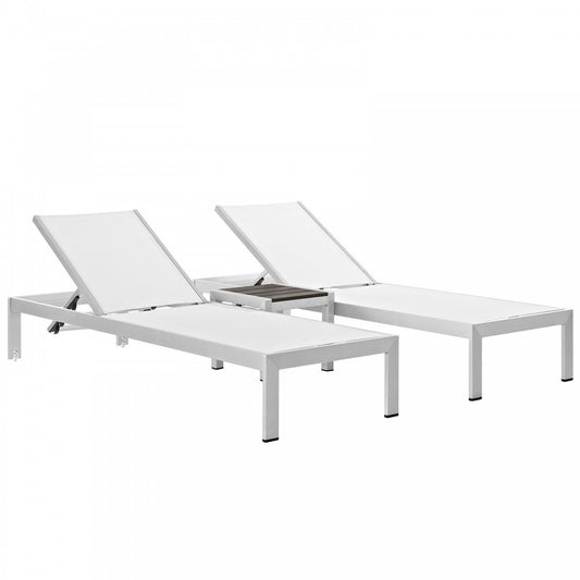 Shore 3 Piece Outdoor Patio Aluminum Set, Silver White