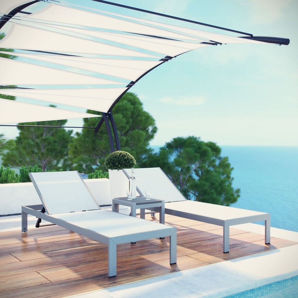 Shore 3 Piece Outdoor Patio Aluminum Set, Silver White