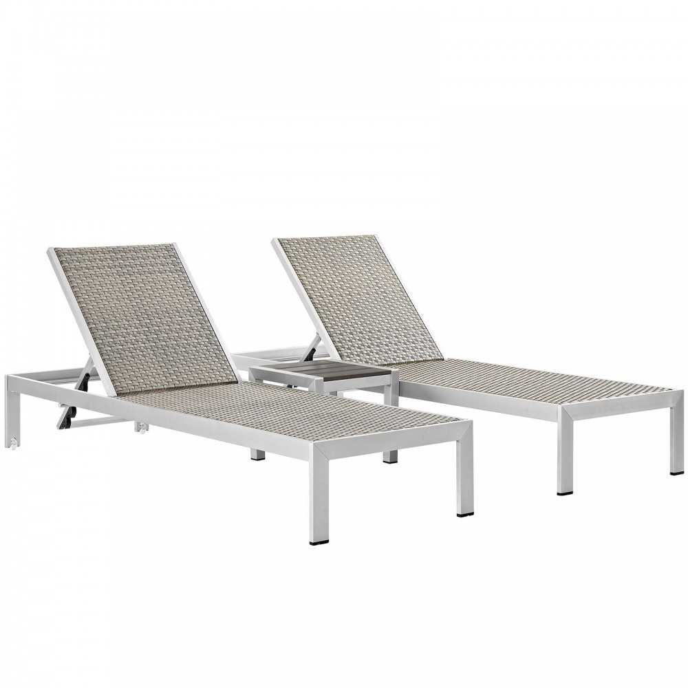 Shore 3 Piece Outdoor Patio Aluminum Set, Silver Gray, EEI-2476-SLV-GRY-SET