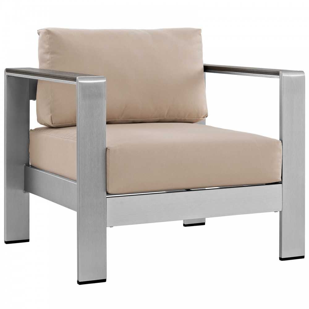 Shore 3 Piece Outdoor Patio Aluminum Set, Silver Beige