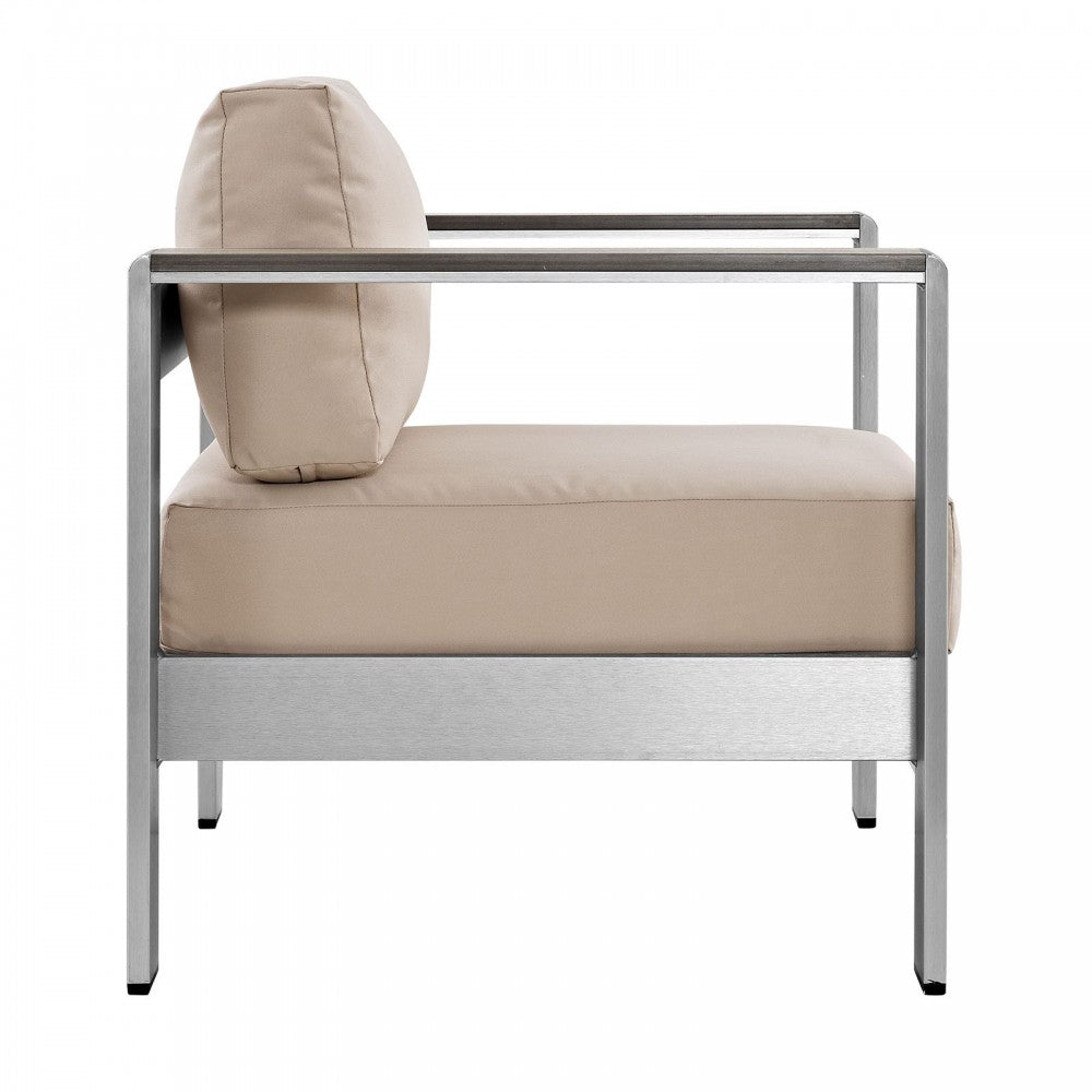 Shore 3 Piece Outdoor Patio Aluminum Set, Silver Beige