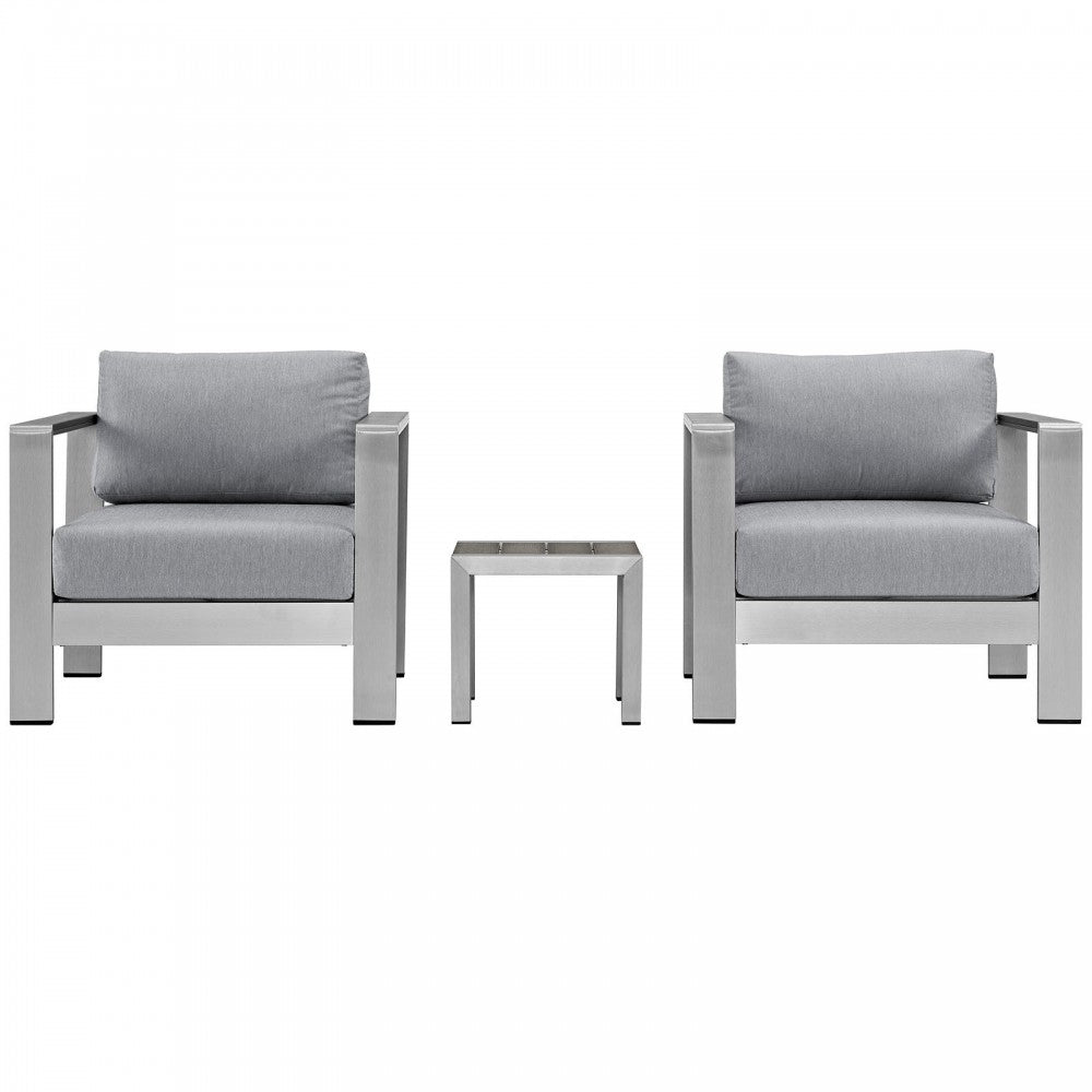 Shore 3 Piece Outdoor Patio Aluminum Set, Silver Gray, EEI-2599-SLV-GRY