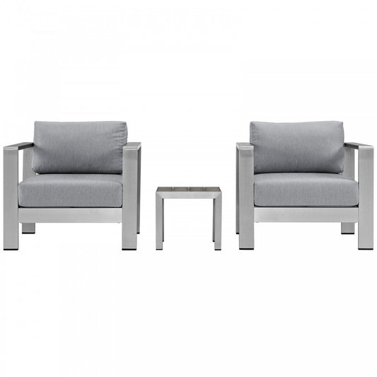 Shore 3 Piece Outdoor Patio Aluminum Set, Silver Gray, EEI-2599-SLV-GRY