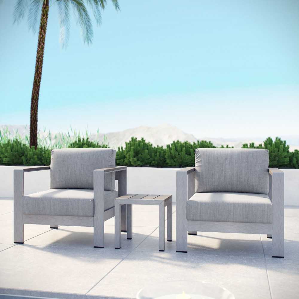 Shore 3 Piece Outdoor Patio Aluminum Set, Silver Gray, EEI-2599-SLV-GRY