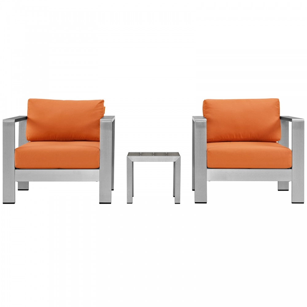 Shore 3 Piece Outdoor Patio Aluminum Set, Silver Orange