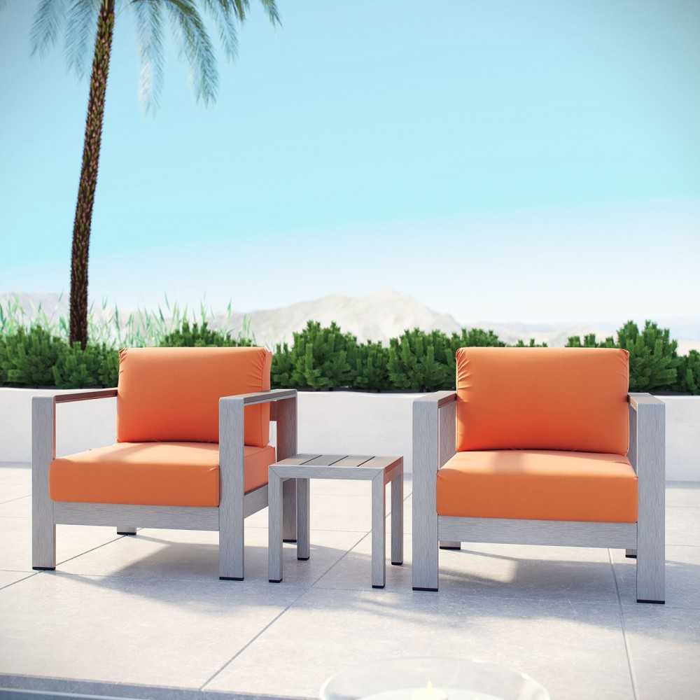 Shore 3 Piece Outdoor Patio Aluminum Set, Silver Orange