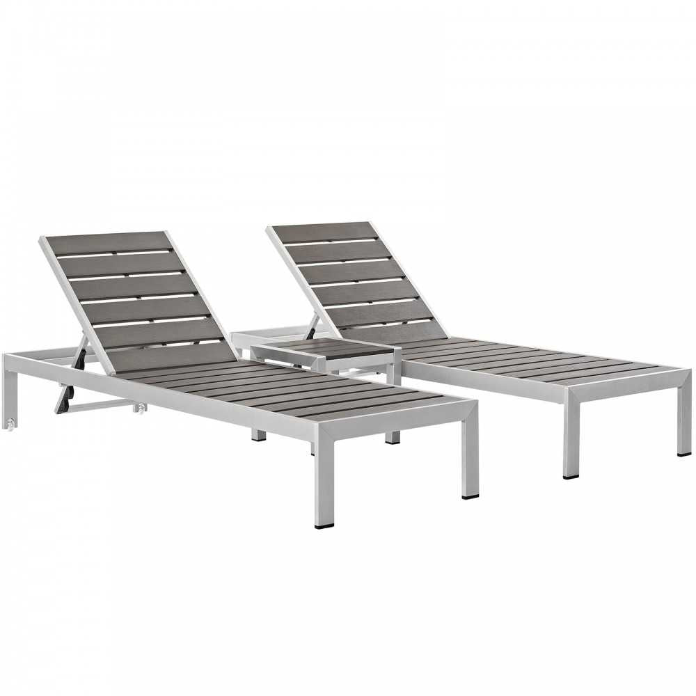 Shore 3 Piece Outdoor Patio Aluminum Set, Silver Gray, EEI-2466-SLV-GRY-SET